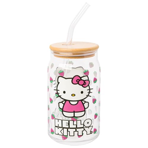 Image of Silver Buffalo Sanrio Hello Kitty Strawberry, Glass Tumbler, 16oz
