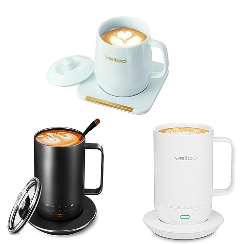 VSITOO Temperature Control Smart Mug S3pro, 14 oz, Black + Coffee Mug Warmer&Mug Set, White