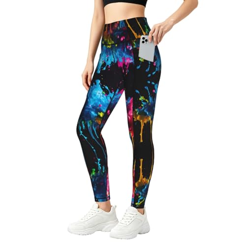 Leggings con estampado de salpicaduras TTYDOKLA para mujer con bolsillos elásticos 1