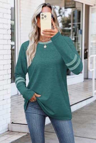 Image of Sampeel Long Sleeve Shirts for Women Color Block Casual Tops Fall Outfits 2026 Basic Tees Trendy Spring Clothes