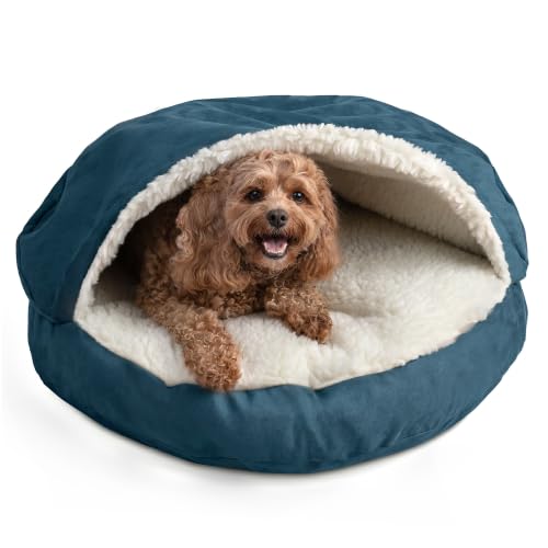 Image of Snoozer Cozy Cave Dog Bed, Round Covered Dog Bed, Sapphire (S)