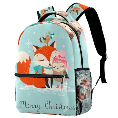 Sac à dos d'école motif renard et oiseau pour adolescents et filles - 29x20x40cm