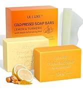Lemon Turmeric Soap Bar for Dark Spots, Soap for Bath, Facial Cleansing, Exfoliating, Moisturizin...