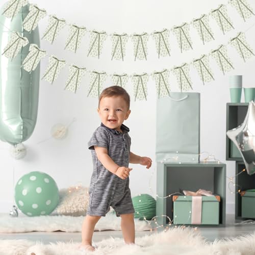 Image of Weysat 2 Pcs Baby Clothes Banner Baby Boys Girls Shower Decorations Sage Green Floral Bodysuit Clothesline Banner Gender Reveal Birthday Neutral Party Outfit Paper Decor Supplies