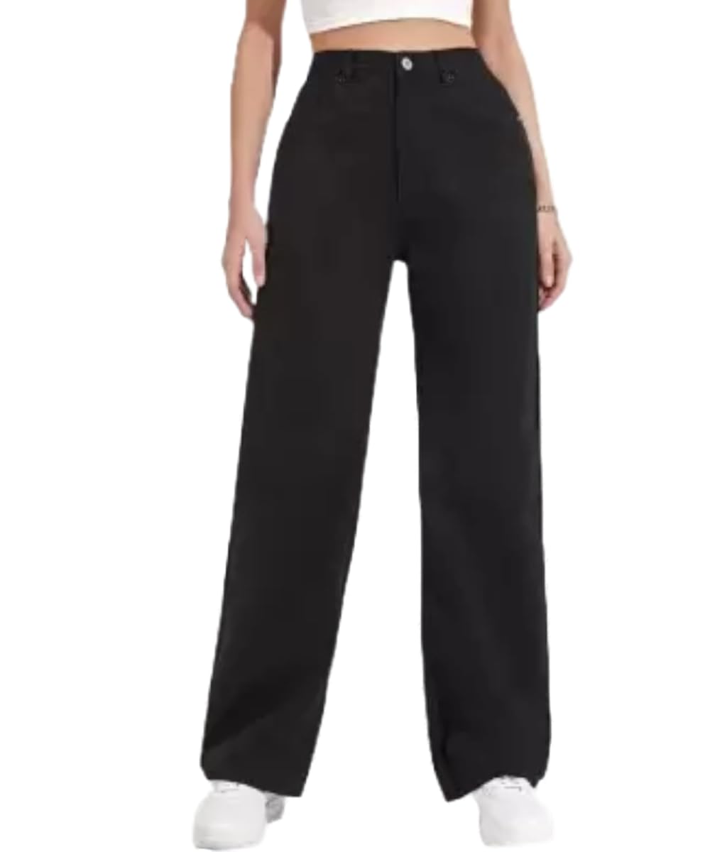 linaria Women's Black Mid Rise Denim Baggy Fit Jeans-picture-31