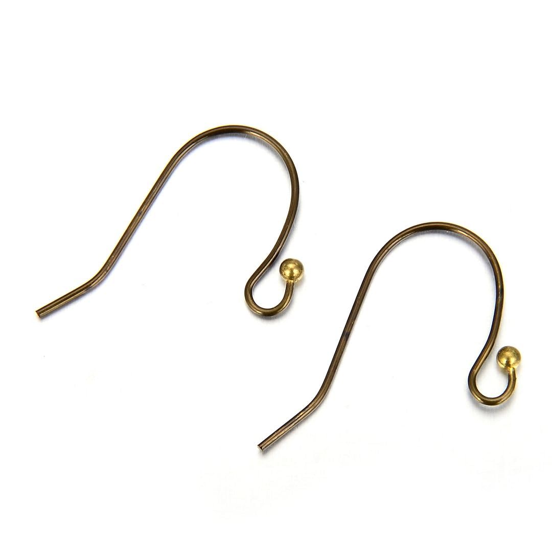 Adabele CF242-4 Ohrringhaken mit Kugelpunkten, hypoallergen, 20 mm, Ohrdraht, 0,7 mm, antikes bronzefarbenes Messing, für Ohrringherstellung, 50 Stück