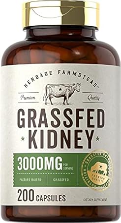 Carlyle Grass Fed Beef Kidney Supplement | 200 Capsules | 3000mg | Pasture Raised Desiccated Bovine Supplement | Hormone and Pesticide Free | Non-GMO, Gluten Free | by Herbage...