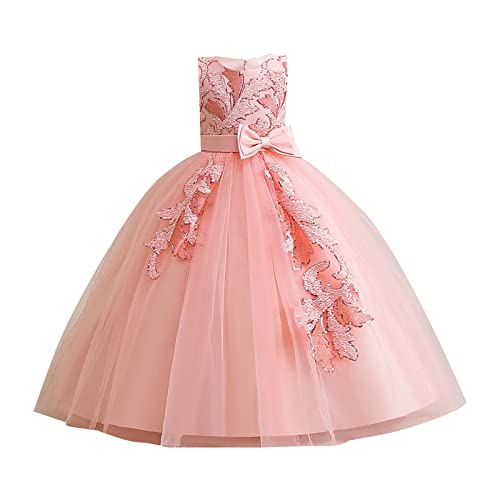 Vestido para niños, vestido largo con lentejuelas y tierra, vestido largo para piano, vestido elegante para niñas, rosa, 6-7 años