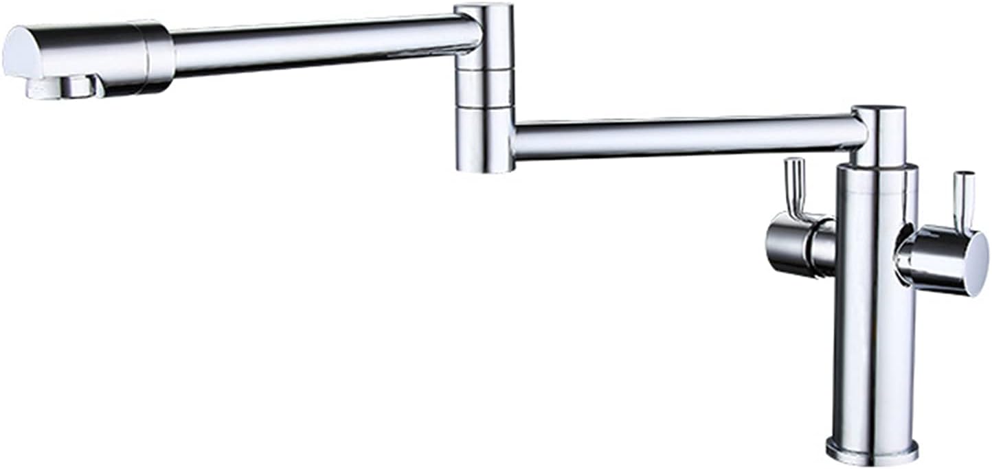 Folding Sink 360°Rotation Telescopic Kitchen Brass Double Handles Hot and Cold Water Mixer Tap, 1 Hole Deck Mounted, Electroplating Process Faucets