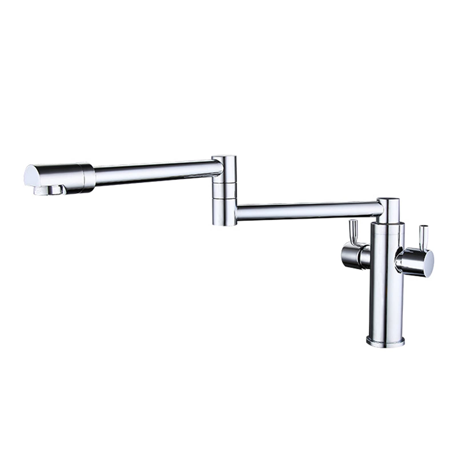Pot Filler Faucet, 360°Rotation Folding Kitchen Sink Deck Mounted Brass Mixer Tap, 1 Hole Double Handles Electroplating
