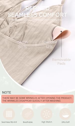 Image of ODODOS Seamless Padded Sports Bra for Women Strappy Longline Wirefree Brami Ribbed Crop Tank Tops