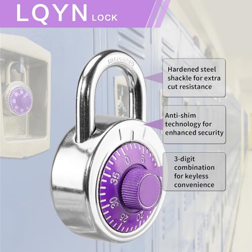 Image of Combination Lock, LQYN Standard Dial Combination Lock, Pack of 60; Purple Turnplate, 2 in. Wide, Fixed Three Digital Combination, for School, Gym & Locker, Toolbox, Gate