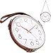 X-BLTU Reloj de Pared Moderno,Grandes Decorativos Silencioso Interior Reloj de Cuarzo de Cuarzo Redondo No-Ticking para Sala de Estar,con Correa de PU: Dos Formas de Colgar,Oro Rosa, Ø: 30 cm