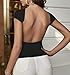 ForeFair Women Sexy Backless Top Open Back Short Sleeve Shirts Cute Slim Fit Crewneck Summer Casual Y2K Tops（Black,S）