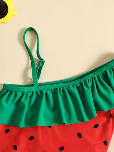 Girl's One Piece Beach Swimwear Cute Print Ruffle Hem One Shoulder Swim Bathing Suit3