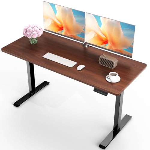 Image of Veken 47.2 Inch Large Electric Standing Desk, Gaming Table, Walnut | Height Adjustable Sit Stand Up Computer Tables for Home Office, Study , Writing, Suit students, employees and group work