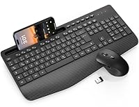 Tastatur Maus Set Kabellos, Ergonomische Tastatur in Voller Größe mit Handgelenkauflage, Telefonhalter, Schlafmodus, Leise 2,4 GHz kabellose Tastatur und Maus für Mac, Windows, Computer, Laptop, PC