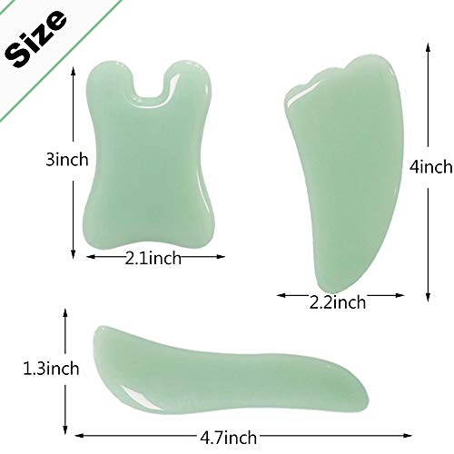 Gua Sha schrapen, 3 stuks Jade GuaSha schrapen massage tools met gladde rand voor fysiotherapie, natuurlijke Jade Gua… - Image 8