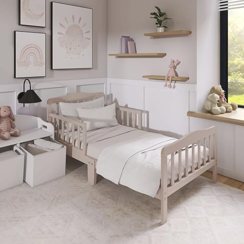 Image of Dream On Me Classic Design Toddler Bed in Almond Butter, Low-to-Floor Wooden Bed with Safety Rails, GREENGUARD Gold & BSA Certified, Non-Toxic Finish
