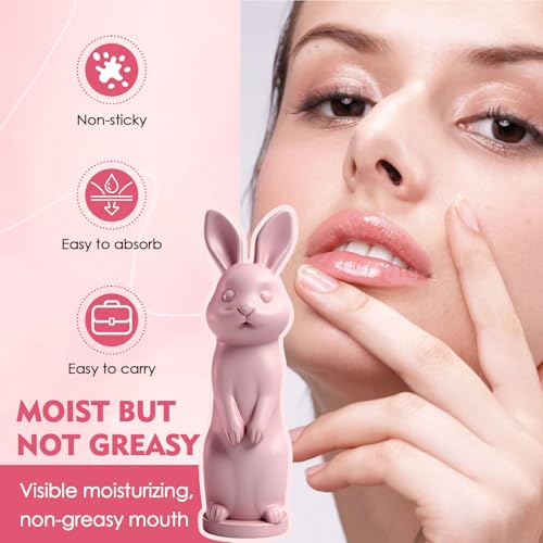 3 Stück Lippenbalsam Set, Lang anhaltender nahrhafter beruhigender Lippenbalsam, für Lippenpflege mit Fruchtgeschmack, Ein niedliches, hasenförmiges Geschenk für die Freundin/Ehefrau