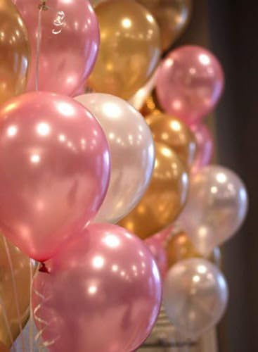 Image of Party Propz Metallic Balloons - Large 51 Pcs, Golden, Pink And White Balloons For Decor | Birthday Decoration Items For Girls, Boys | Metallic Balloons For Decoration | Balloons For Birthday