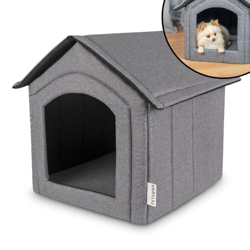 Petsona Caseta del Perro Perrera Plegable con Techo Desmontable Casa del Perro Cama Cueva del Gato Cama para Mascotas Tamaño M, Gris