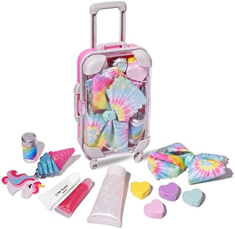 9Pcs Lip Glosses Care Set with Suitcase, Glitter Icecream Shape Lip Glosses with Bow in Realistic Suitcase Toy for Kids Makeup Ages 5+, Non Toxic & Kids Friendly