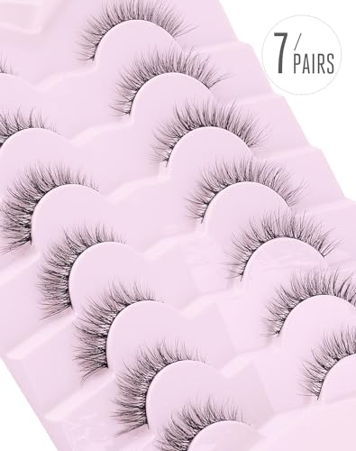 Onlyall CD2 -1812 Natural Lashes Wispy Lashes Natural Look False Eyelashes Natural Flared Eyelashes False Eye Lashes Soft Fluffy Lashes 7 Pairs D1 Natural thumb #2