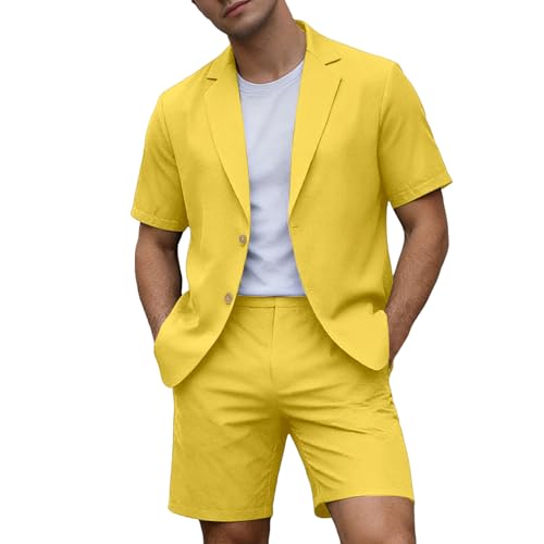Générique Costume 2 Pièces Pour Homme Avec Veste À Manches Courtes Et Pantalon Court Pour Homme - Léger Sportif - Tenue Décontractée Pour L'Été, La...