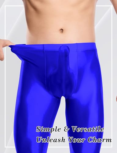 FEOYA Mens Oil Shiny Glossy Compression Pants Stretchy Nylon Smooth Bulge Pouch Leggings Tights Pants3