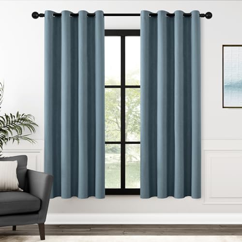 ChrisDowa 100% Blackout Blue Solid Curtains 72 Inches Long 2 Panels for Bedroom Living Room,Farmhouse Room Darkening Thermal Insulated Soundproof Grommet Top Window Treatment Drapes,52x72