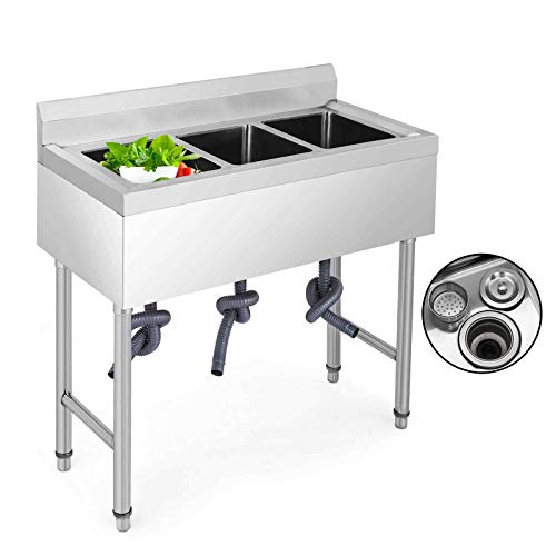 GIOEVO Lavello in Acciaio Inox a 3 Scomparti Dimensioni 25.4 x 30.4 cm Scodella Commerciale Standard per Bar Ristorante Cucina