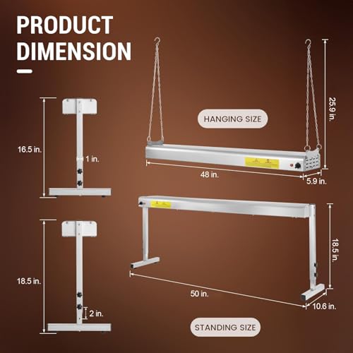 48-Inch Food Heat Lamp, 1350W Commercial Food Warmer Lamp Electric Strip Heater Overhead Stainless Steel Heat Lamps for Buffet Restaurant Parties Catering, Sliver 115V