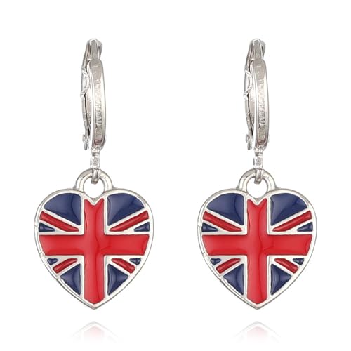 GAUEIOUR Union Jack Flag Earring Platinum Jubilee Celebration 70th Anniversary Heart shaped Decorative Earrings Heart Shaped Alloy Drop Oil National Flag Earrings