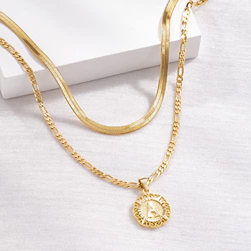 Kissyan Gold Layered Initial Necklaces For Women,14K Gold Plated Layering Round Letter Pendant Figaro Snake Chain Necklace Capital Monogram Alhpabets From A-Z Dainty Jewelry Gifts For Teen Girls(Letter D) #TOP6