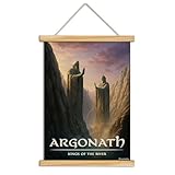 XIAOAIKA River Guardians Fantasy Wall Art, Stone King Monument Canvas Poster with Solid Wood Frame, Hanging Print for Fans of Mythical Landmarks and Fantasy Realms, 16x23 Inch