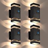 futxnziey Outdoor Wall Lights 4 Packs, Integrated LED Up Down Lights, Modern Black Outdoor Wall Light with Dusk to Dawn Sensor Aluminum Exterior Wall Light for Porch Patio Door
