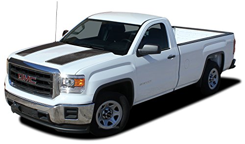 MoProAuto Pro Design Series Sierra Rally : 2018 2017 2016 2015 2014 GMC Sierra Split Hood & Tailgate Racing Rally Vinyl Graphic Stripe 3M Decal Kit (FITS All Models) (Color-3M 16812 Matte Black)