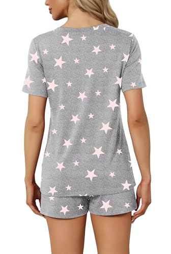 Image of RUBZOOF Women's Short Sleeve Pajama Sets with Pockets Casual V Neck 2 Piece Lounge Sets S-3XL