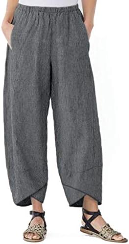 Fashion Womens Casual Solid Pocket Elastic Waist Loose Linen Pants Trousers