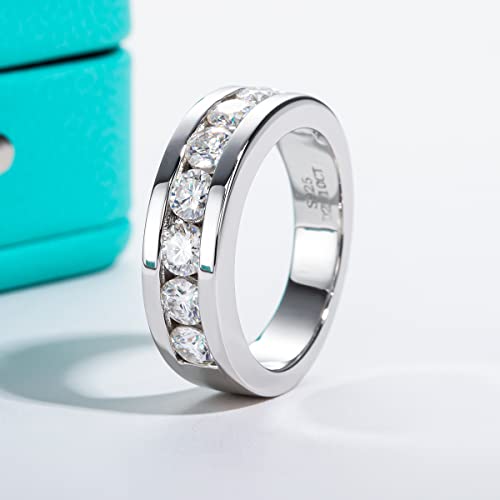 AnuClub Moissanite Eternity Wedding Band Ring 2cttw Round Cut D Color Channel Set 925 Sterling Silver Ring for Men Size 11.5 - Thumbnail 2