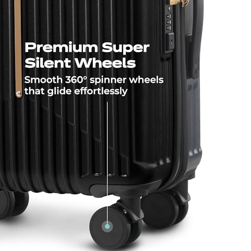 Image of Midnight Voyager Cabin Small 57cm | Trolley Bag Hard Case Polycarbonate, 4 Wheels 360 Degree Wheeling System Luggage, Suitcase for Travel, with Front Laptop Access (Ebony Black)