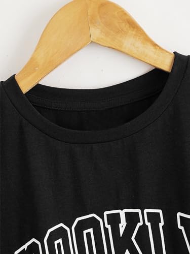 COZYEASE Girls' Cute Letter Graphic Tees Short Sleeve Casual Summer T Shirts Tops Black Letter 11-12 Years3