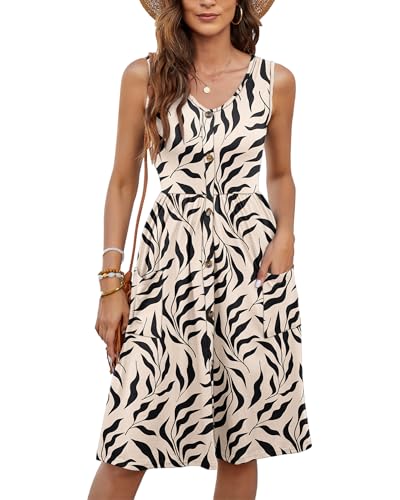 Image of MOLERANI Women Summer Dresses Sleeveless Casual Loose Swing Button Down Midi Dress with Pockets