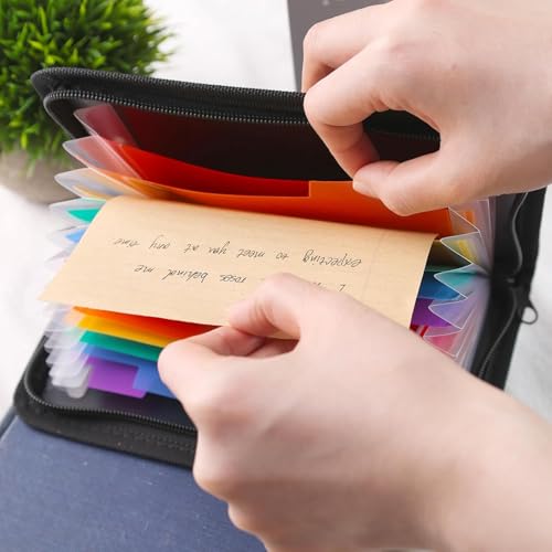Organizador de arquivos sanfonado com 13 bolsos organizador de cupons carteira de recibos pequena pasta de arquivos expansível pequena pasta sanfonada com zíper (arco-íris preto)