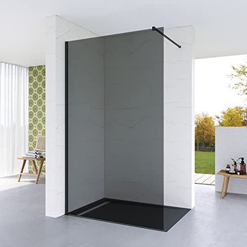 AQUABATOS Duschabtrennung Duschwand Glas Walk in Dusche graues Glas 120 x 200 cm Echtglas Grauglas 8 mm mit Wandprofil schwarz matt Duschtrennwand Glaswand Nano Beschichtung 90 Stabilisator