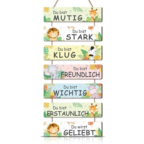 KAIRNE Einhorn Wanddeko für Kindzimmer Mädchen,Schild Einhorn Wandkunst,Regenbogen Holzschild mit Spruch,Inspirierende Zitate Wandbild,Tiere Wandschild für Babyzimmer Schlafzimmer Geschenk Tür Deko