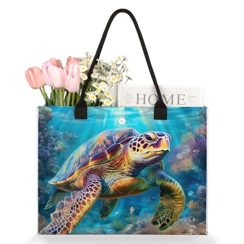 Tortoise Sea Turtle Beach Tote Bag Women Shoulder Handbag Large Utility Tote Bag for Travel Shopping Work Reusable Grocery Bags with Zipper Pouch3