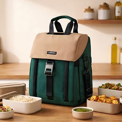 Image of Carriall Nova Meal Bag - Green Lunch Bag /Tiffin Bag for Daily Use, Office, College, School, Travel & Picnic | Easy to Clean & Easy to Carry | 6.7 L Storage Capacity | for Men, Women, Boys & Girls