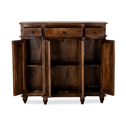 Image of Harvey Wooden Sideboard Cabinet for Living Room | Antique Wooden Cabinet for Storage Organizer with Doors | Cabinet for Home | Wooden Storage Furniture for Home | Walnut